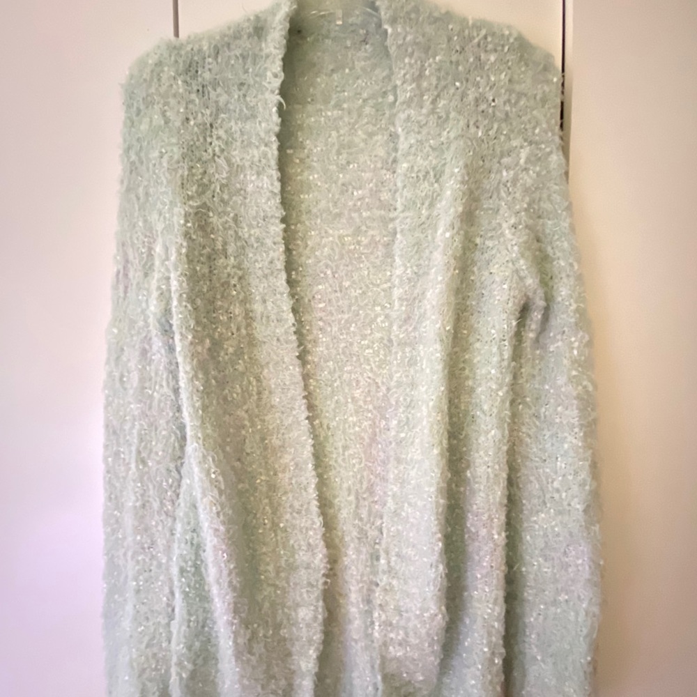 Forever21 Mint Green Fuzzy Open Cardigan